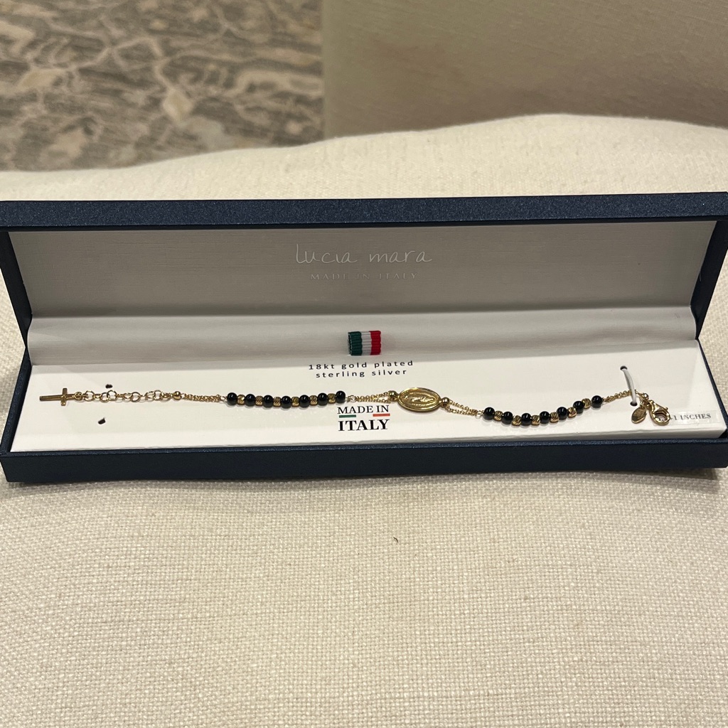Lucia Maria Virgin Mary Rosary Bracelet. Silver 925. 18 K Gold Plated. Authentic